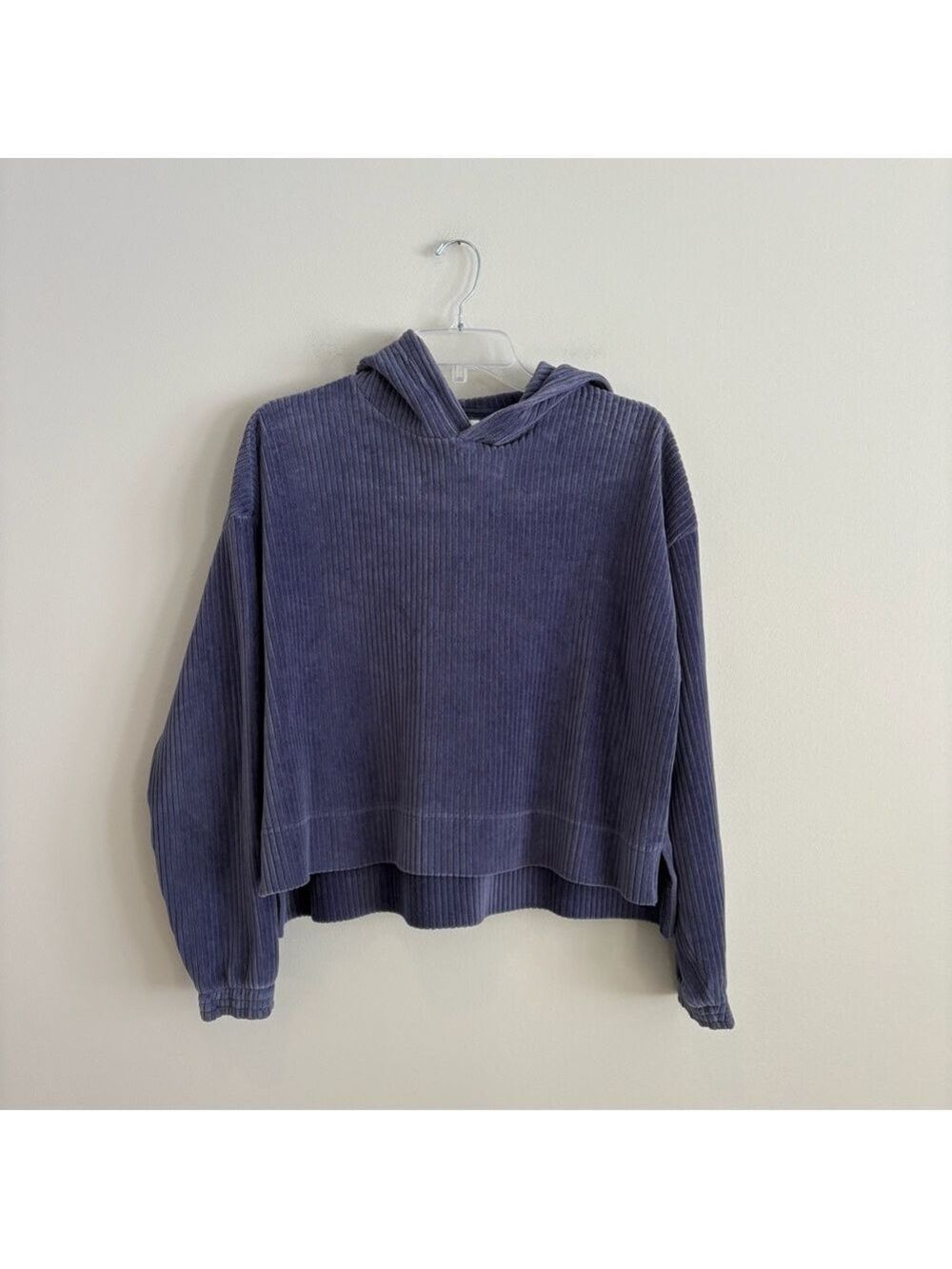Aerie Soft Ribbed Velour Cropped Hoodie Pullover XXS Dusty Blue